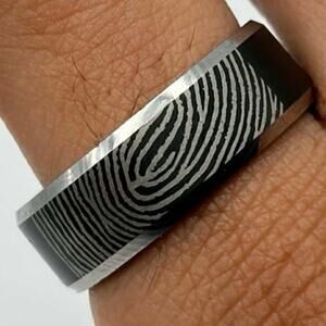 Silver & Black Fingerprint Men’s Ring